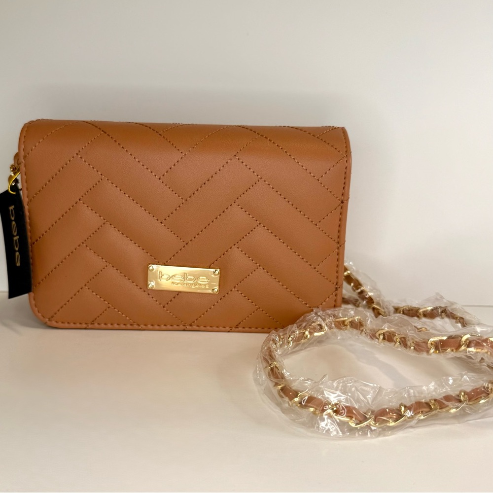 bebe-Sophia Small Crossbody Bag-Dark Blush/Camel-Faux Leather-Chain Strap-NWT